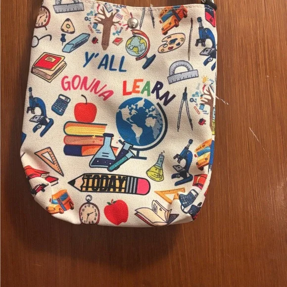 White 'Y'All Gonna Learn' Educational Print Crossbody Bag - Picture 5 of 15
